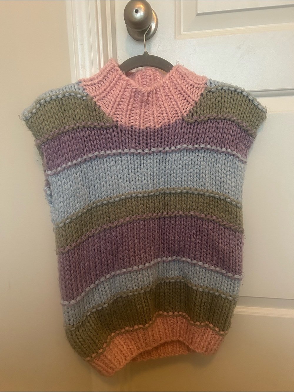 Striped Sleeveless Colorful Pastel Knit Sweater Vest